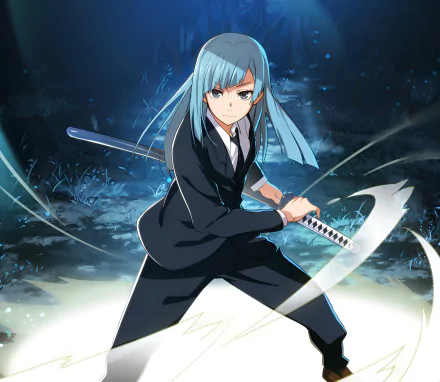 HD anime desktop wallpaper featuring Kasumi Miwa from Jujutsu Kaisen poised with a sword against a dynamic, dark, and glowing background.