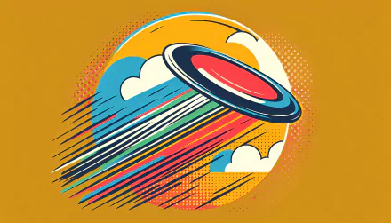 HD desktop wallpaper featuring a stylized frisbee in motion with a vibrant trail against a mustard yellow background.