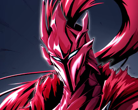 HD anime desktop wallpaper featuring Igris from Solo Leveling in striking red armor with glowing blue eyes against a dark background.