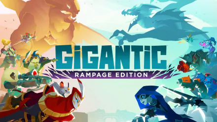 HD desktop wallpaper featuring the colorful artwork of Gigantic: Rampage Edition video game with dynamic characters and title logo.