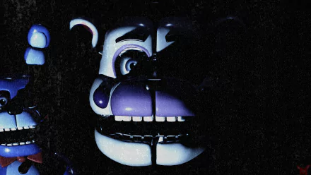 Close-up of an animatronic character from Five Nights at Freddy's: Sister Location, rendered in 8K Ultra HD for a striking PC desktop wallpaper.