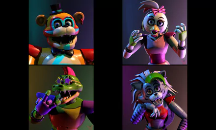Glamrock Freddy (Five Nights at Freddy's) Roxanne Wolf (Five Nights at Freddy's) video game Five Nights at Freddy's: Security Breach Five Nights at Freddy's HD Desktop Wallpaper | Background Image