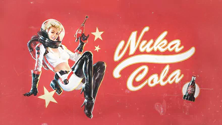 HD desktop wallpaper featuring a stylized Fallout 4 Nuka-Cola advertisement with a retro-futuristic female character.