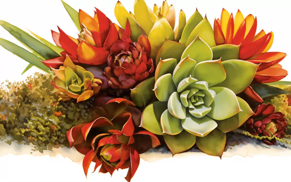 Colorful succulent plants HD wallpaper for desktop background.