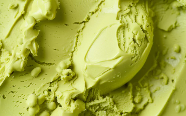 Close-up of vibrant green gelato with a creamy texture, showcased as an HD desktop wallpaper and background, inviting a fresh and delightful aesthetic.