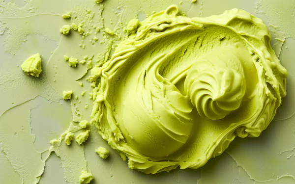 A vibrant swirl of green gelato displayed on a textured background, creating an inviting HD desktop wallpaper that highlights the creamy texture and rich color of the dessert.