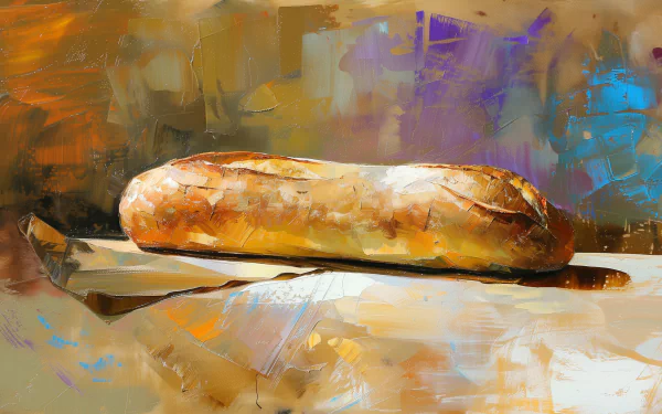 Artistic HD wallpaper of a freshly baked baguette bread on an abstract background
