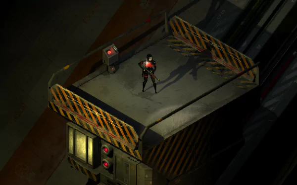 A captivating HD wallpaper from the video game SIGNALIS, featuring a character standing on an elevated platform amidst a dark, atmospheric environment.