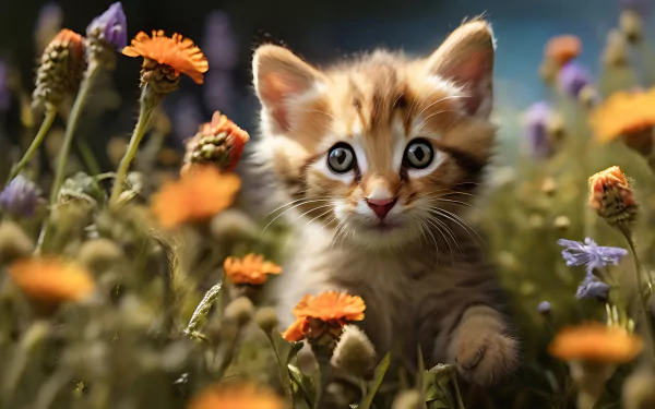 A cute kitten curled up on a cozy blanket, perfect for HD desktop wallpaper.