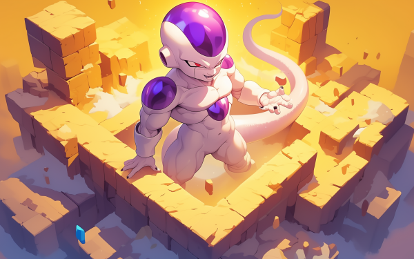 HD desktop wallpaper featuring the character Frieza from the Dragon Ball series standing on floating platforms with a dynamic pose and a stylized background.