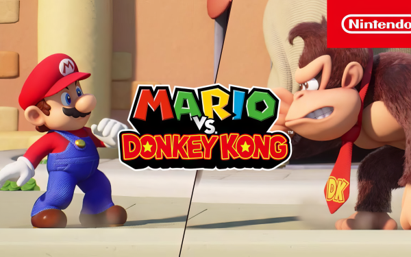 HD wallpaper featuring Mario vs. Donkey Kong video game characters for desktop background.