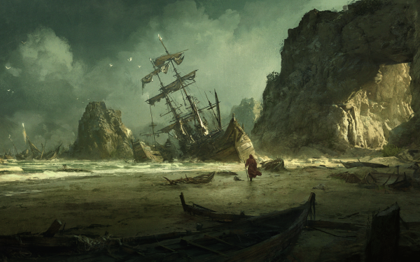 HD wallpaper of a shipwreck scene from the video game Last Epoch, suitable as a desktop background.