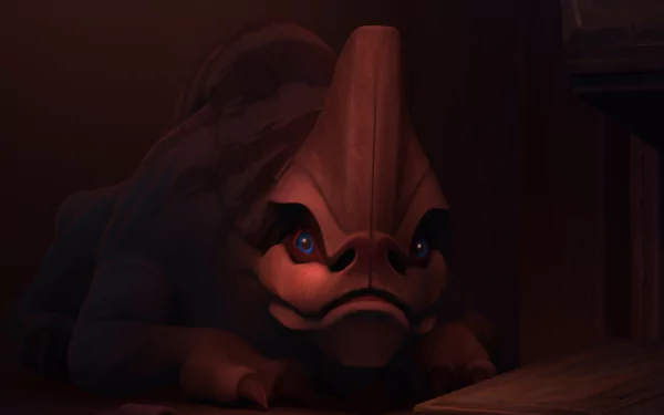 HD desktop wallpaper featuring a character from Star Wars: The Bad Batch TV Show peeking over a ledge with a cautious expression.