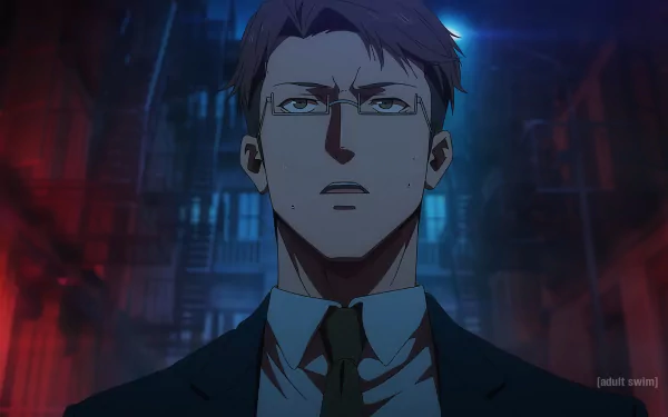 HD desktop wallpaper featuring a character from the anime Ninja Kamui, with a moody nighttime cityscape background.