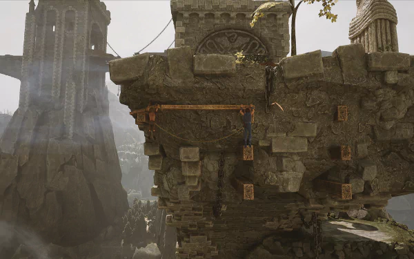 HD wallpaper of Brothers: A Tale of Two Sons Remake featuring a gripping in-game cliff-side puzzle moment.