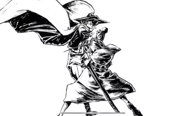 Anime-style HD desktop wallpaper featuring a character from Monsters: 103 Mercies Dragon Damnation, depicted in dynamic black and white ink illustration.