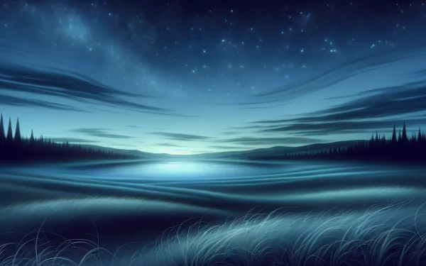 High-definition desktop wallpaper featuring a tranquil night landscape with starry sky and serene lake.