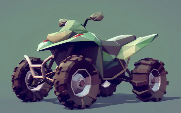HD desktop wallpaper of a stylized quad bike with a low-poly design on a teal background.