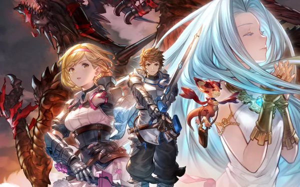 HD Wallpaper featuring characters from Granblue Fantasy: Relink video game with a dramatic fantasy backdrop for desktop backgrounds.