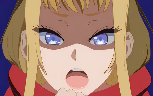 Close-up of Minami Fuyuki from the anime Hokkaido Gals Are Super Adorable!, with expressive blue eyes and blonde hair, featured in an HD PC desktop wallpaper.