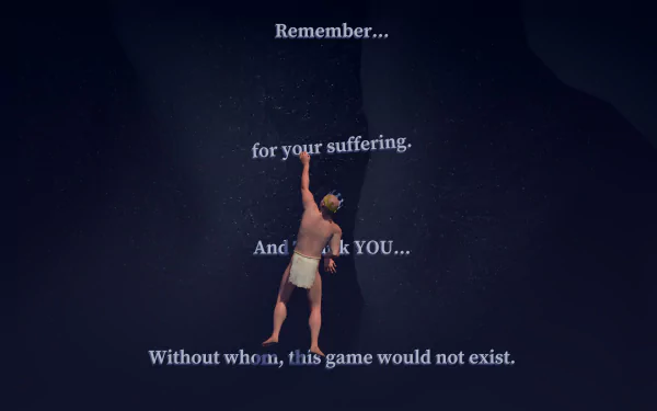 HD wallpaper of a challenging climbing video game featuring a character holding a sledgehammer with motivational quote.