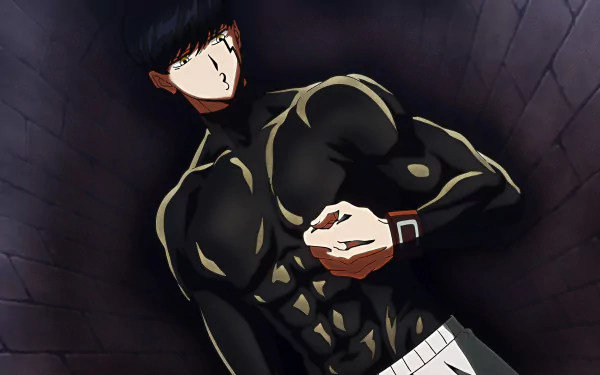 HD wallpaper of Mash Burnedead from Mashle: Magic and Muscles anime, posing with muscles flexed.