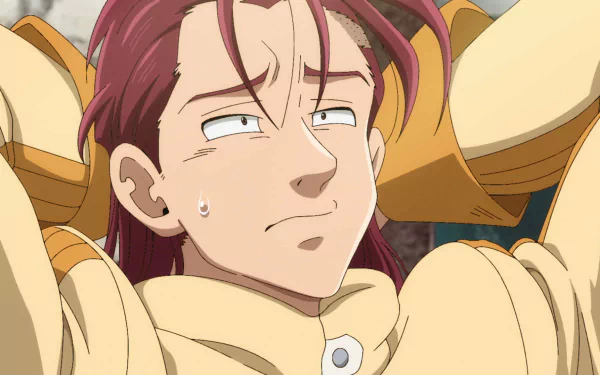 Anime character from The Seven Deadly Sins: Four Knights of the Apocalypse with a wry expression HD wallpaper.