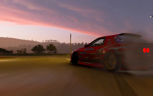  Red RX7 Fc drifting on a beautiful sunset