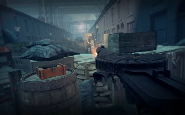 HD wallpaper featuring a scene from Peaky Blinders: The King's Ransom video game with atmospheric industrial setting.