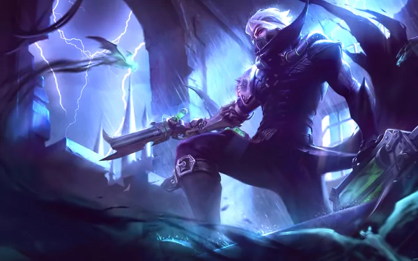 HD wallpaper of Granger from Mobile Legends: Bang Bang, poised in a mystical forest with a gun, featuring dynamic lighting and vibrant fantasy elements.