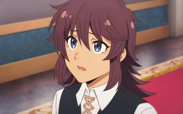 HD anime wallpaper featuring a character from Chillin' in Another World with Level 2 Super Cheat Powers with a thoughtful expression, set against a softly focused interior background.