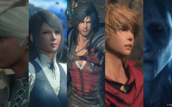HD desktop wallpaper and background featuring a collage of characters from the video game Final Fantasy XVI.