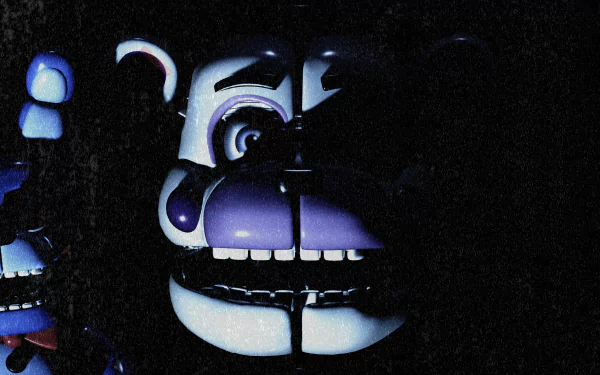 Close-up of an animatronic character from Five Nights at Freddy's: Sister Location, rendered in 8K Ultra HD for a striking PC desktop wallpaper.