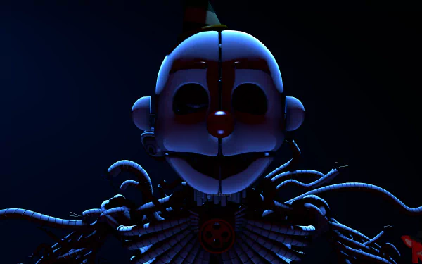 Sinister animatronic characters in a mysterious location from the game Five Nights at Freddy's: Sister Location displayed as an HD desktop wallpaper.