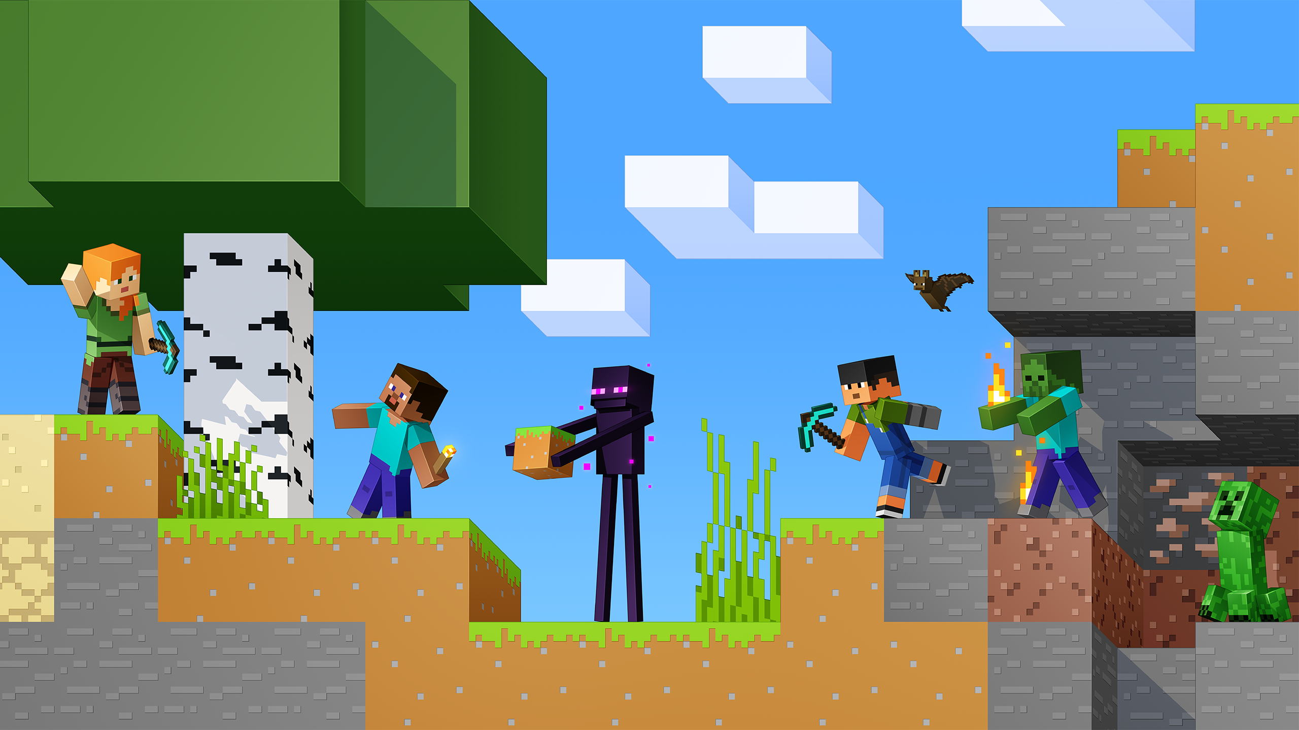 Download Video Game Minecraft Steve Minecraft Alex Minecraft Enderman Hd Wallpaper 4470