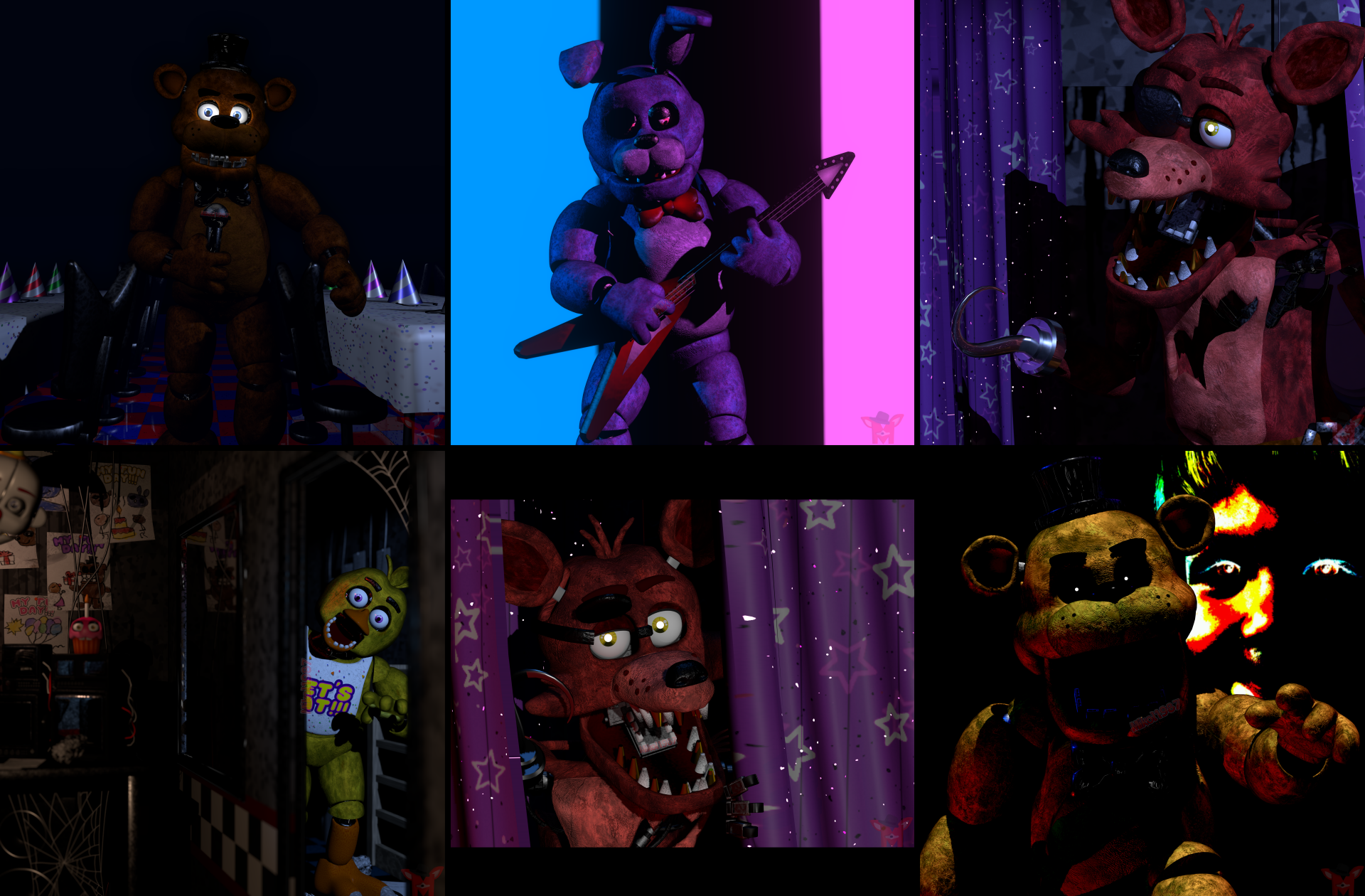 Download Foxy (Five Nights At Freddy's) Golden Freddy (Five Nights At Freddy's) Video Game Freddy Fazbear's Pizza Five Nights At Freddy's 8k Ultra HD Wallpaper by Mikol1987