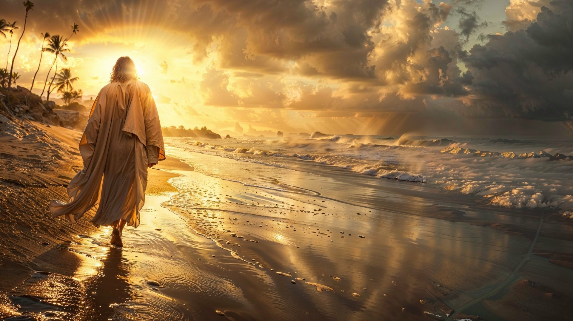 Sunset Serenity with Jesus - HD Beach Wallpaper by patrika