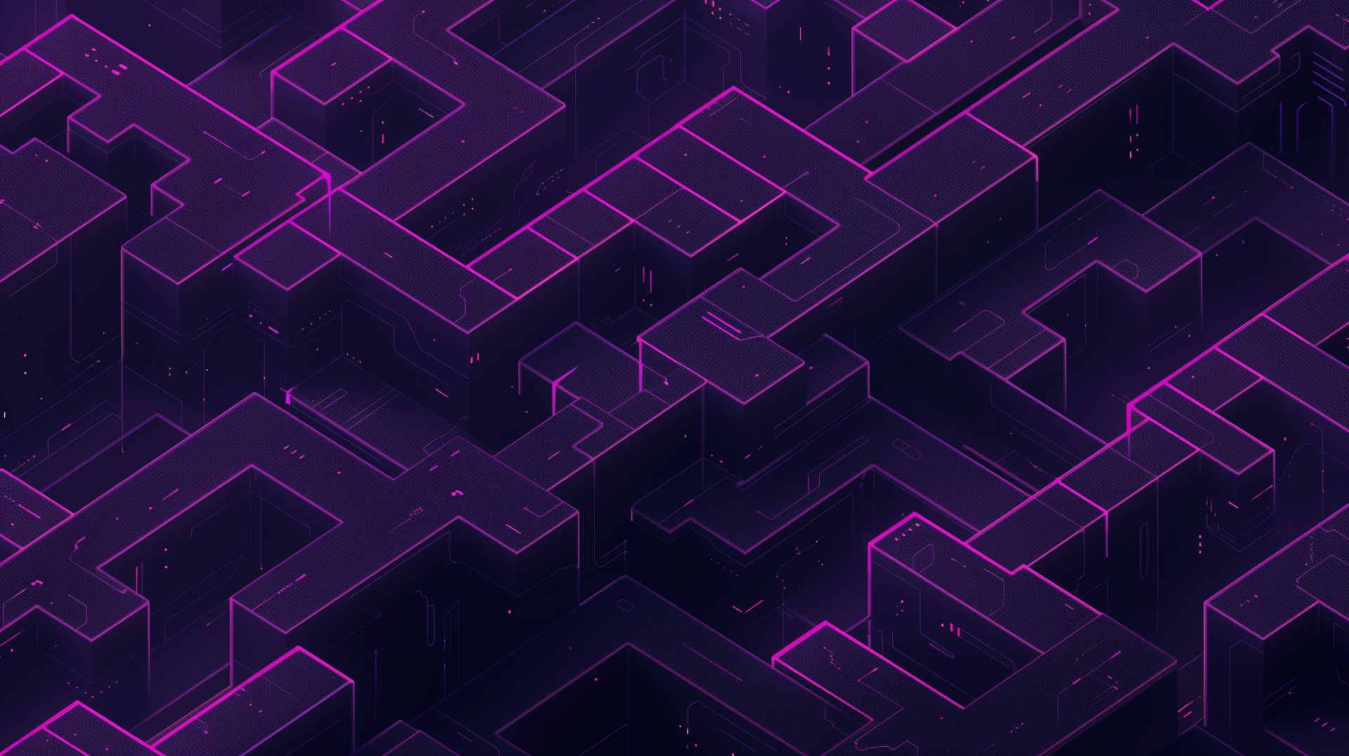 A high-definition retro video game pattern desktop wallpaper featuring a geometric design with neon lines and a dark background.