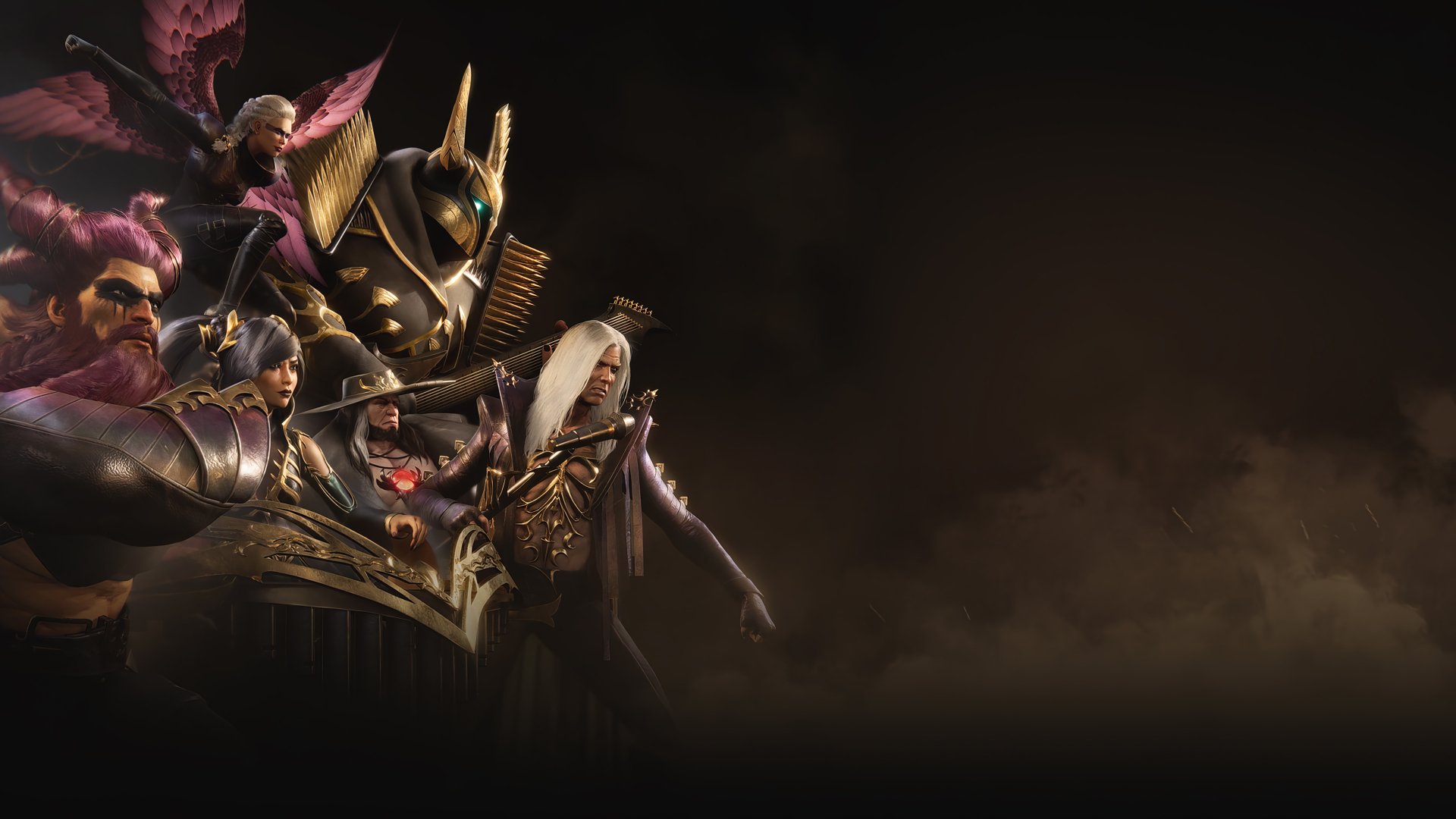 HD desktop wallpaper featuring Pentakill characters from League of Legends, including Yorick, Kayle, and Mordekaiser, surrounded by a dark, moody background.