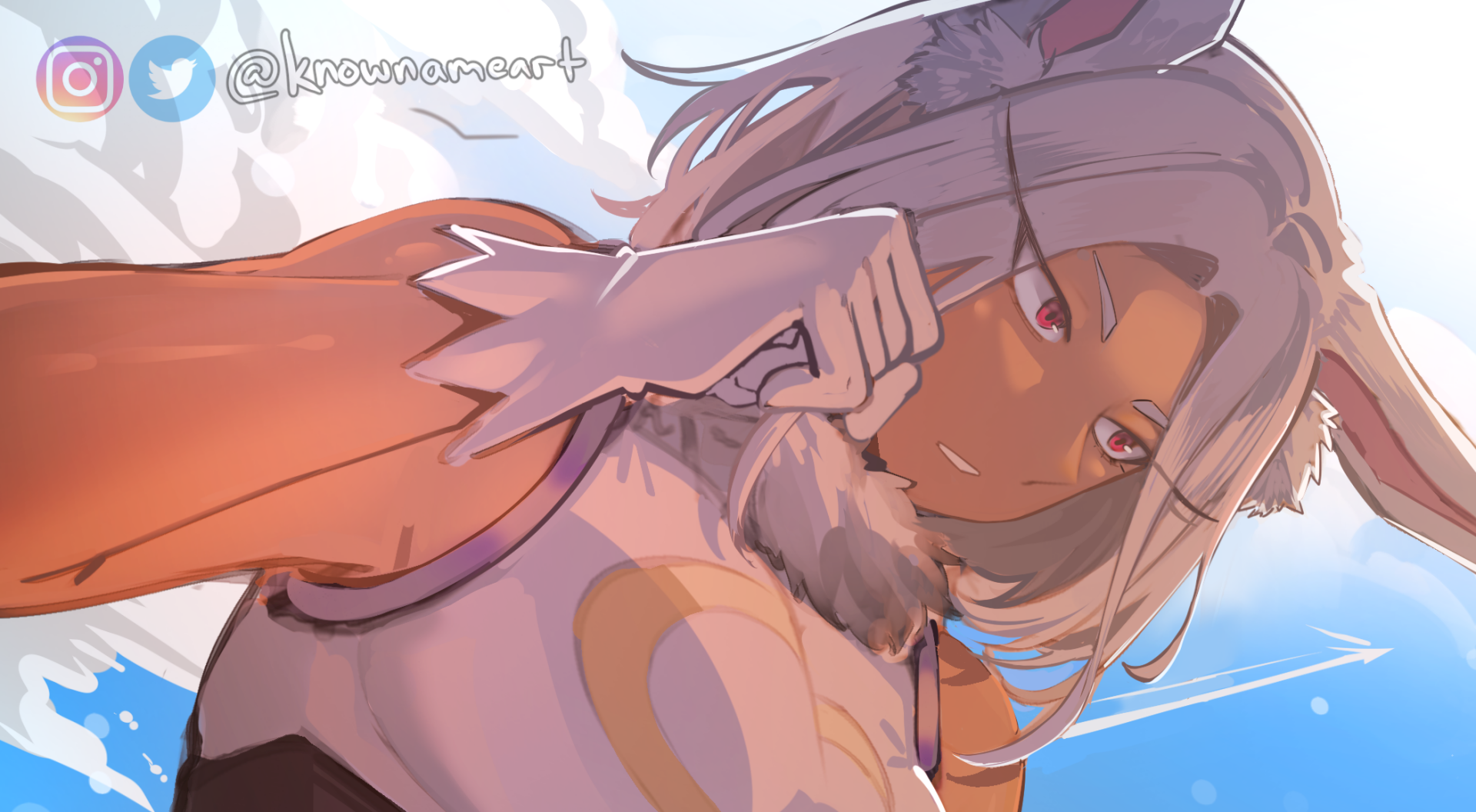 HD anime desktop wallpaper featuring Mirko from My Hero Academia with a confident expression against a bright blue sky background.