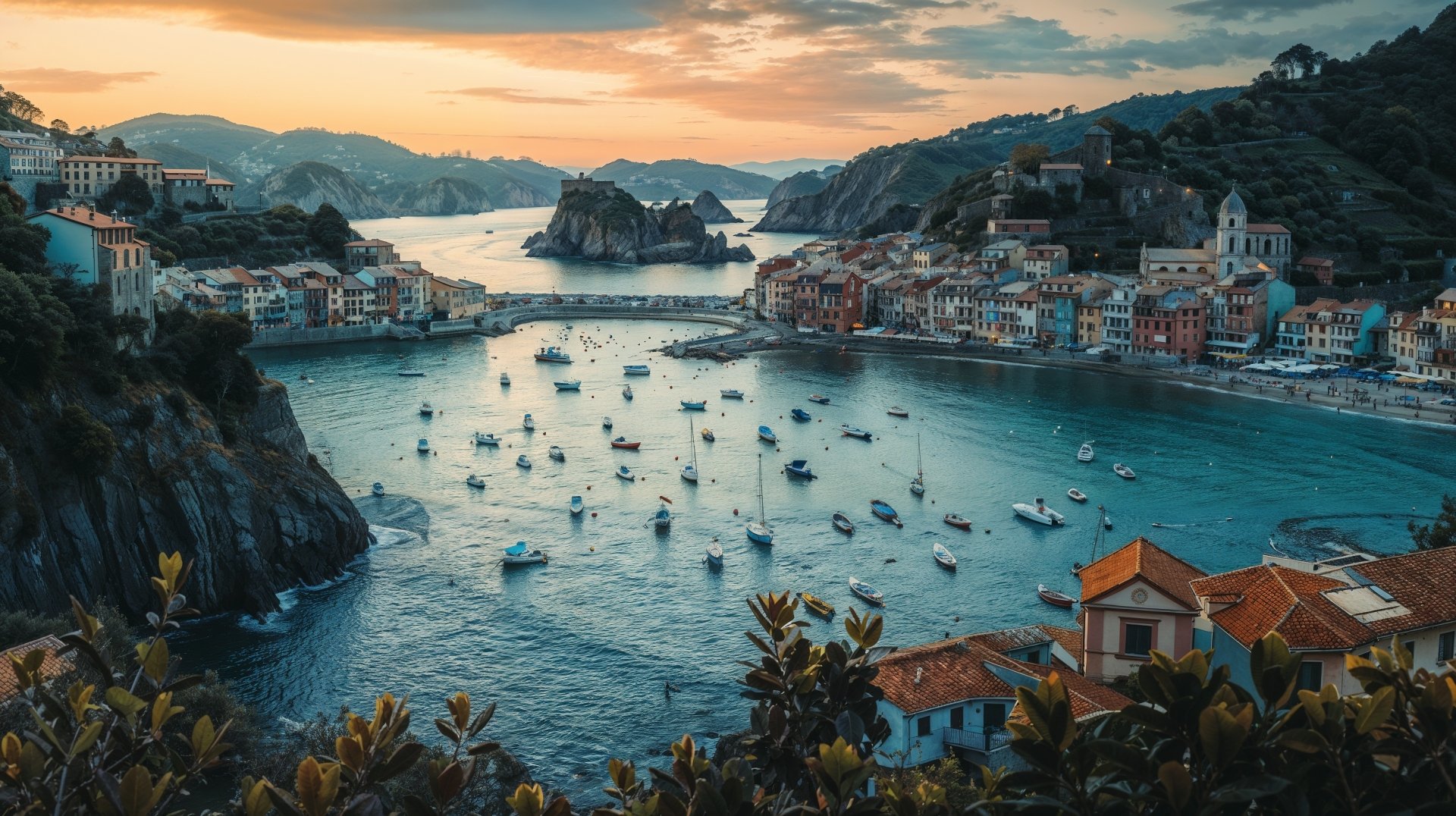 Download Seaside Town Boat Dusk Bay HD Wallpaper by michaldunaj