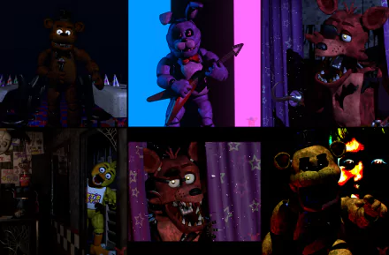 Foxy (Five Nights at Freddy's) Golden Freddy (Five Nights At Freddy's) video game Freddy Fazbear's Pizza Five Nights at Freddy's HD Desktop Wallpaper | Background Image
