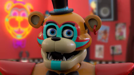 Glamrock Freddy from Five Nights at Freddy's: Security Breach in a vibrant 4K Ultra HD video game wallpaper for PC desktop background.