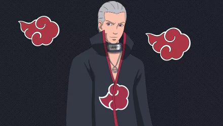4K Ultra HD anime wallpaper featuring Hidan from Naruto's Akatsuki, showcasing his distinctive gray hair and black cloak with red cloud patterns.