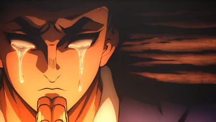 4K Ultra HD anime wallpaper featuring Gyomei Himejima from Demon Slayer: Kimetsu no Yaiba, depicted with tears streaming down his face in a dramatic close-up.