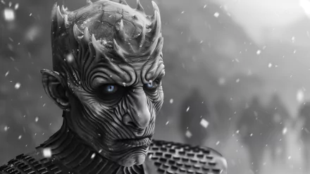 HD desktop wallpaper depicting the Night King from the TV show Game of Thrones. The image features a close-up of the character's face with a snowy background.