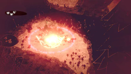 HD desktop wallpaper of the video game Hauntii, showcasing a mystical scene with a bright, glowing circle of light and abstract dark surroundings.