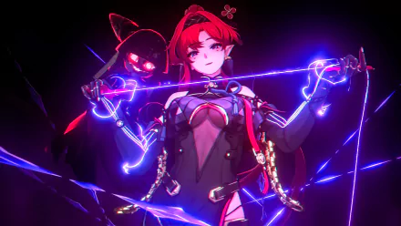 HD desktop wallpaper featuring Yinlin from the video game Wuthering Waves. Yinlin is depicted holding glowing threads with a dark, magical aura.