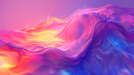 HD PC desktop wallpaper featuring fluid, abstract curves with a soft glow in vibrant pink, purple, and yellow hues, created as AI art.