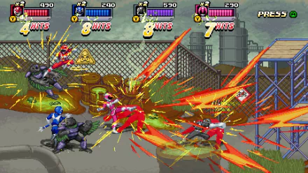 HD desktop wallpaper of the video game Mighty Morphin Power Rangers: Rita’s Rewind showing intense action with Power Rangers battling enemies amidst dynamic explosions and energy effects.